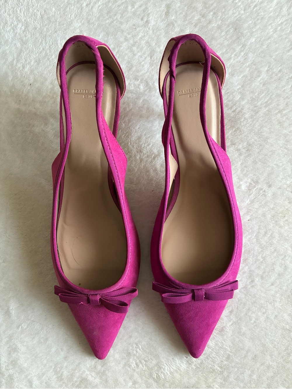 Draper James Fuchsia Pointed-Toe Bow Slingback Kitten Heels